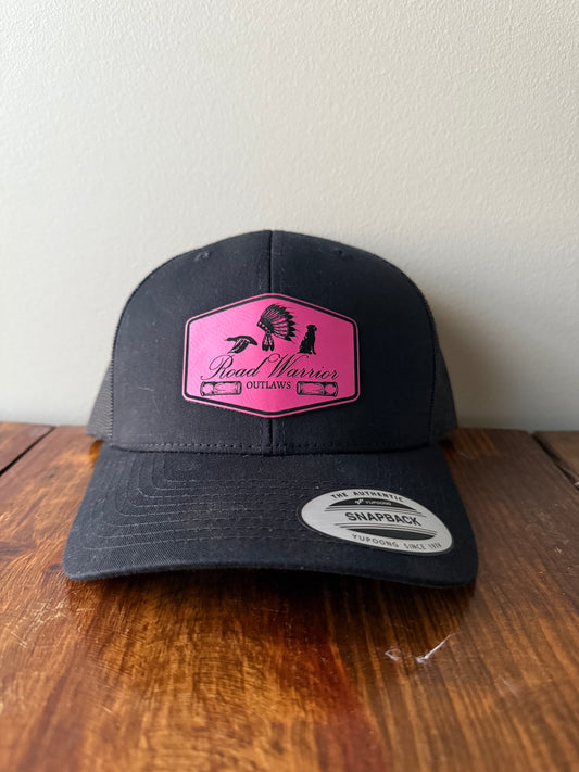 Ladies Sleek Black Cap with Pop of Pink